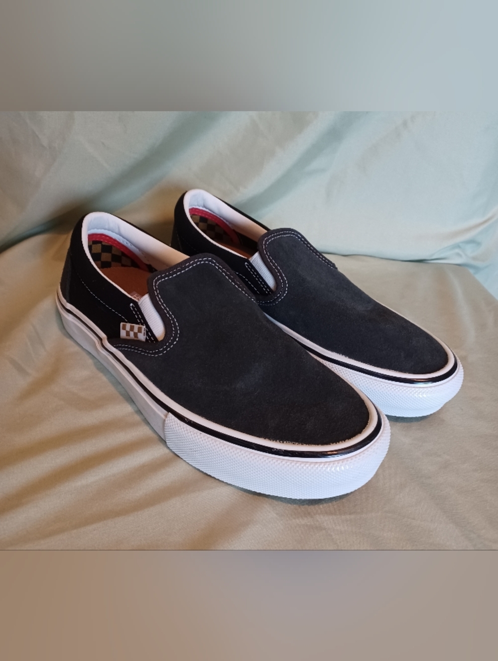Vans Off The Wall Skate Gray Black Suede Slip-On Pop Cush Loafers Old School